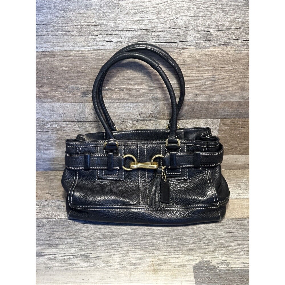 COACH Vintage Hampton Bag Black Pebbled Leather Shoulder Satchel Tote Carryall